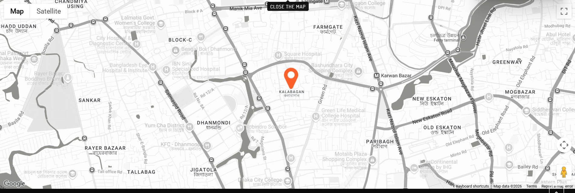 Map showing Kalabagan and Dhanmondi in Dhaka
